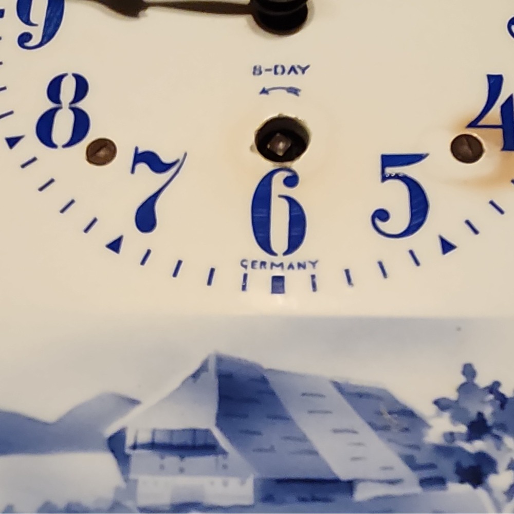 Vintage Kienzle 8-Day German Porcelain Wall Clock Blue White Alpine Scene As-Is - Picture 3 of 9